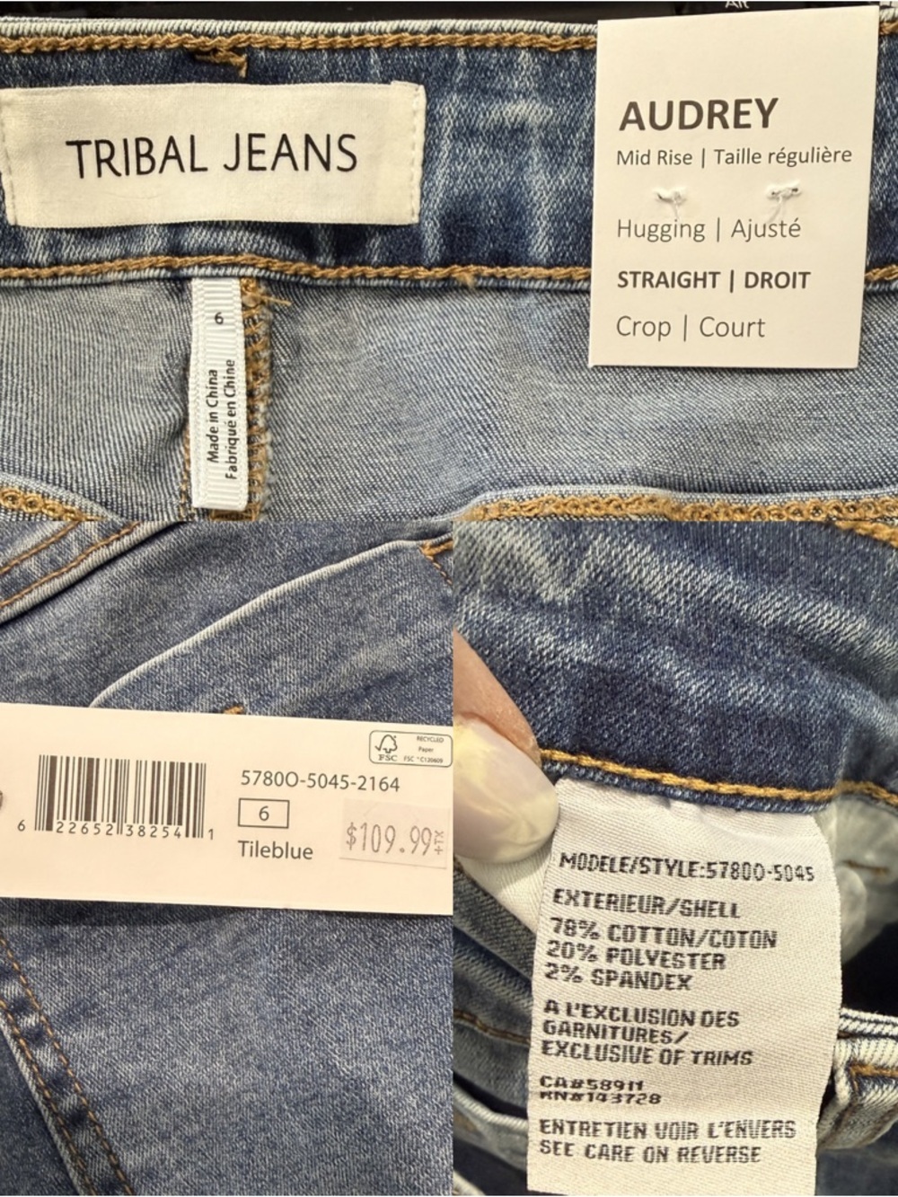 Tribal Audrey Crop Jeans Embroidered Hem NWT Sz 6 - Picture 7 of 7